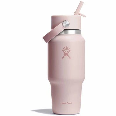 Εικόνα του Hydro Flask 24oz / 709ml Μπουκάλι ταξιδιού με πλατύ στόμα + Flex ψάθινο καπάκι μπουκάλι νερού