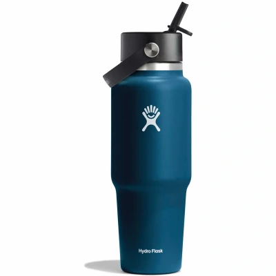 Εικόνα του Hydro Flask 32oz / 946ml Μπουκάλι ταξιδιού με πλατύ στόμα + Flex ψάθινο καπάκι μπουκάλι νερού