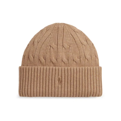 Εικόνα του Polo Ralph Lauren Cable Knit Cotton Hat Χειμωνιάτικος Σκούφος Καμηλό