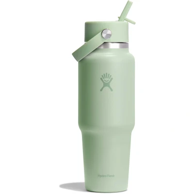 Εικόνα του Hydro Flask 32oz / 946ml Μπουκάλι ταξιδιού με πλατύ στόμα + Flex ψάθινο καπάκι μπουκάλι νερού