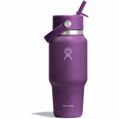 Εικόνα του Hydro Flask 24oz / 709ml Μπουκάλι ταξιδιού με πλατύ στόμα + Flex ψάθινο καπάκι μπουκάλι νερού