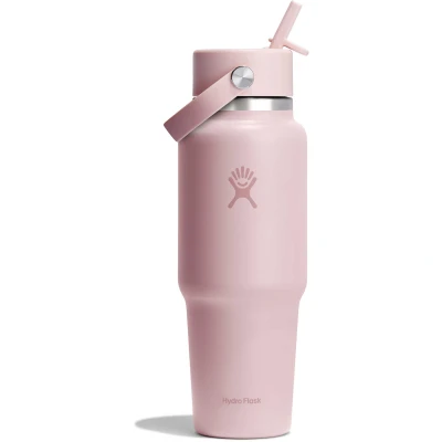 Εικόνα του Hydro Flask 32oz / 946ml Μπουκάλι ταξιδιού με πλατύ στόμα + Flex ψάθινο καπάκι μπουκάλι νερού