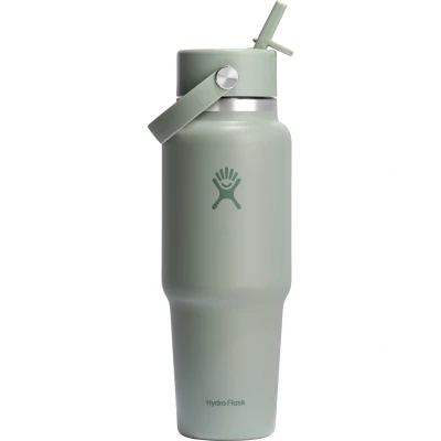 Εικόνα του Hydro Flask 32oz / 946ml Μπουκάλι ταξιδιού με πλατύ στόμα + Flex ψάθινο καπάκι μπουκάλι νερού