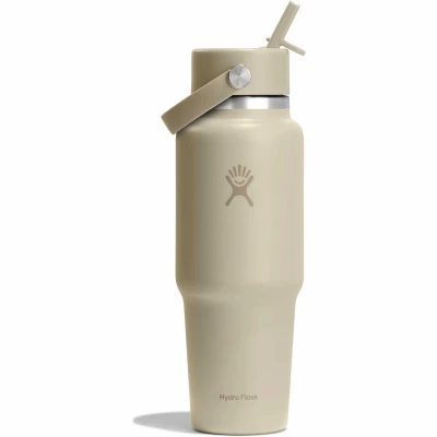 Εικόνα του Hydro Flask 32oz / 946ml Μπουκάλι ταξιδιού με πλατύ στόμα + Flex ψάθινο καπάκι μπουκάλι νερού