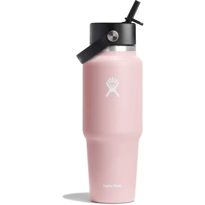 Εικόνα του Hydro Flask 32oz / 946ml Μπουκάλι ταξιδιού με πλατύ στόμα + Flex ψάθινο καπάκι μπουκάλι νερού